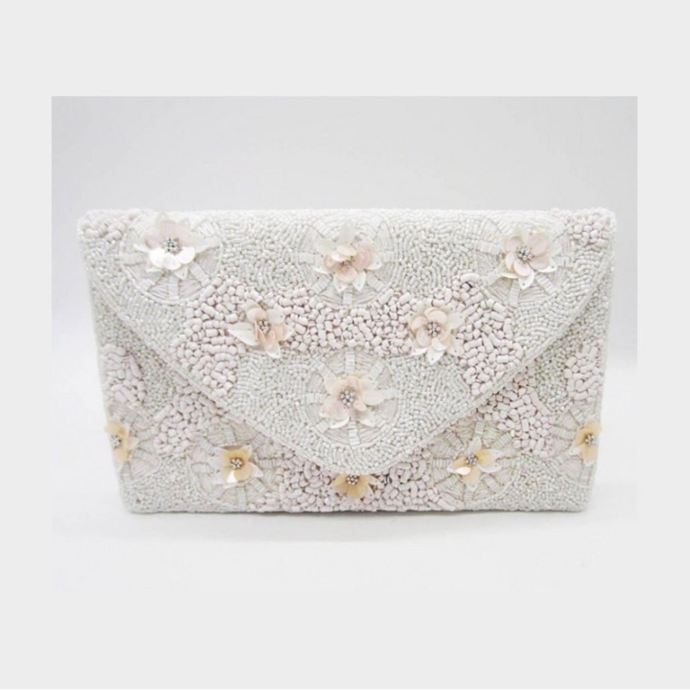 White beaded clutch purse